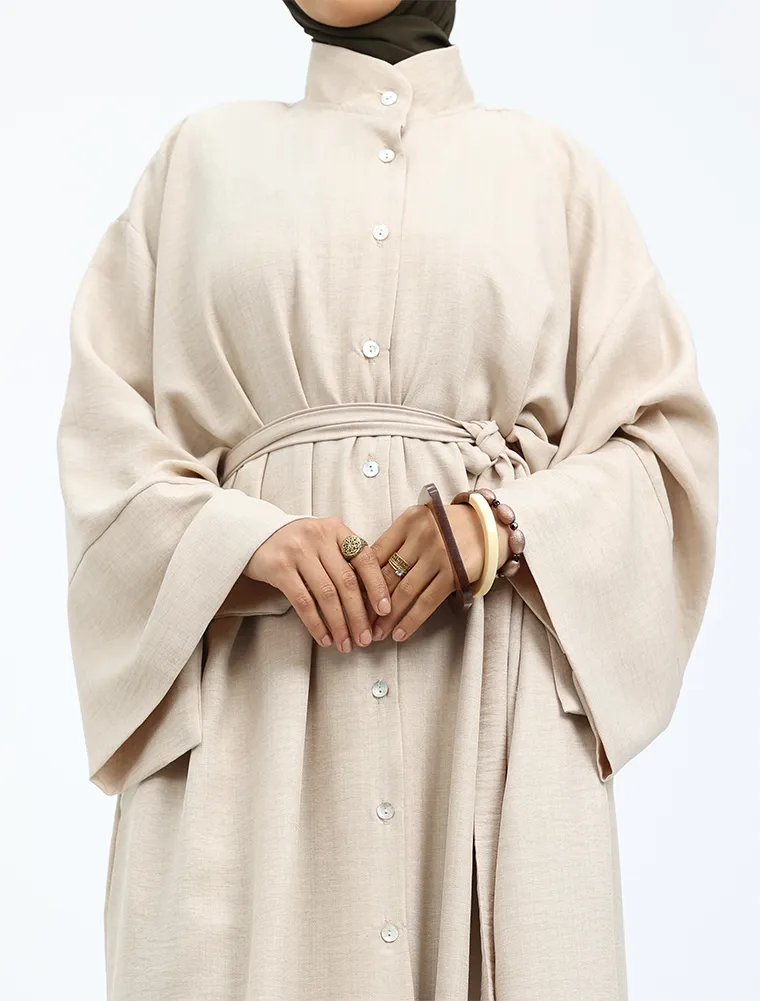 Beige Linen Feel Mandarin Shirt